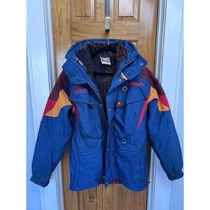 VTG Spyder Ski Coat Jacket Blue Red SM Snowboard Heavy Zip Lining Hood Gorpcore